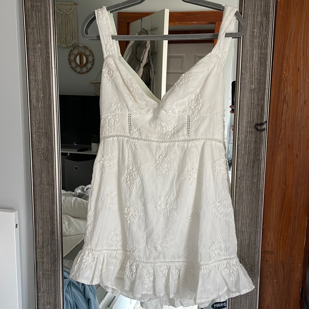 Charity criss-cross back floral embroidered dress white